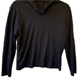 L.L Bean Shirt Blouse Womens Med Petite Mock‎ Neck Long Sleeve Black Cotton